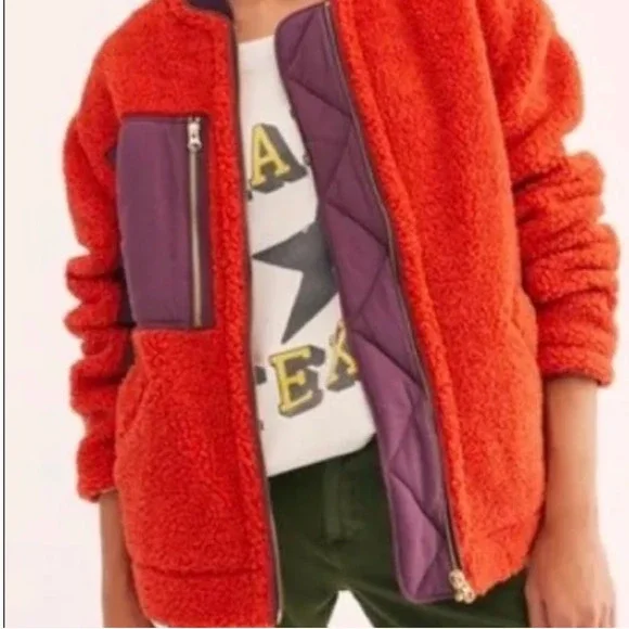 Free People Women's Rivington Sherpa Jacket Orange Purple sz XS - Picture 3 of 15